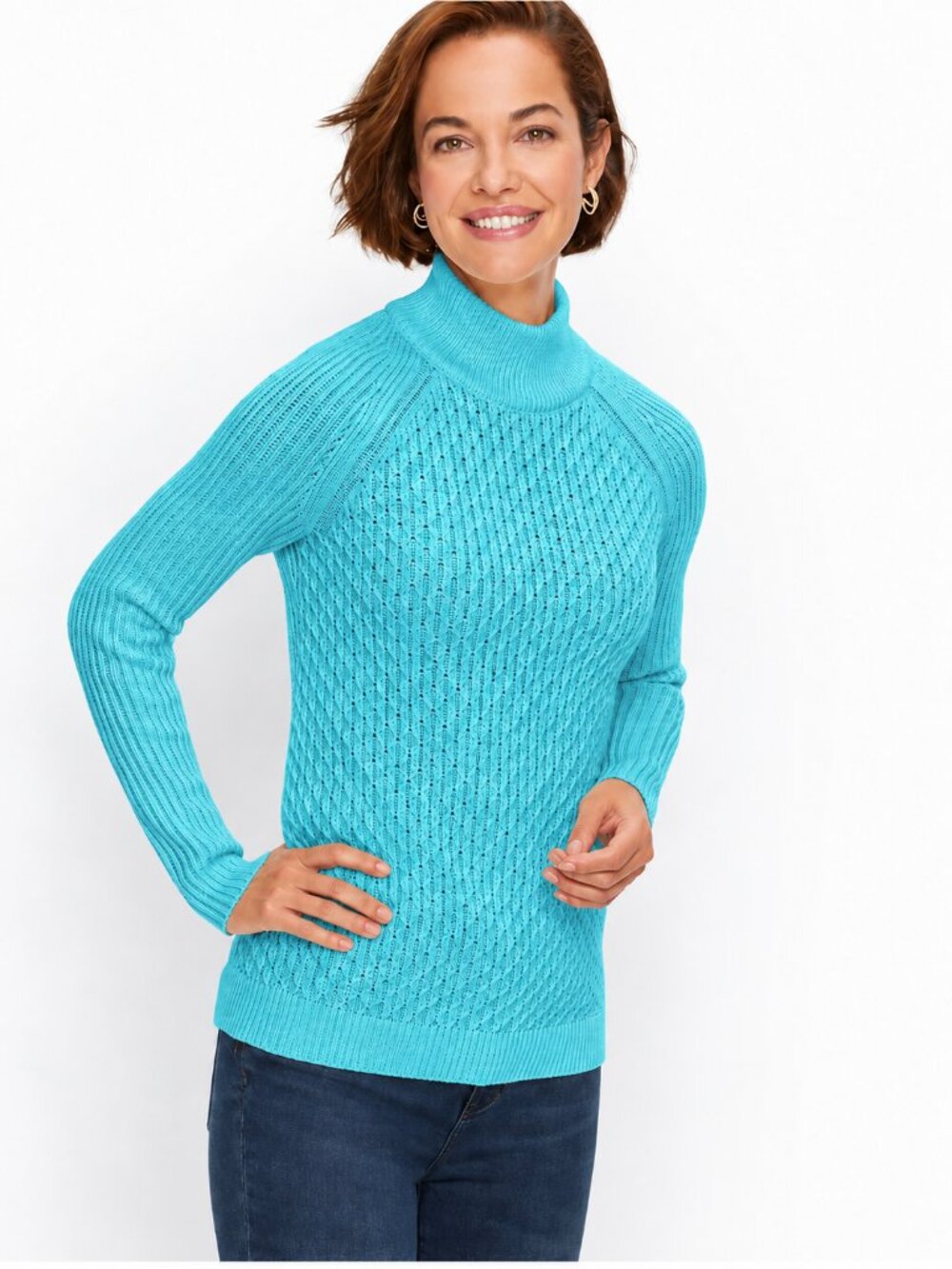 Talbots Turquoise Textured Stitch Mockneck Sweater Size Large